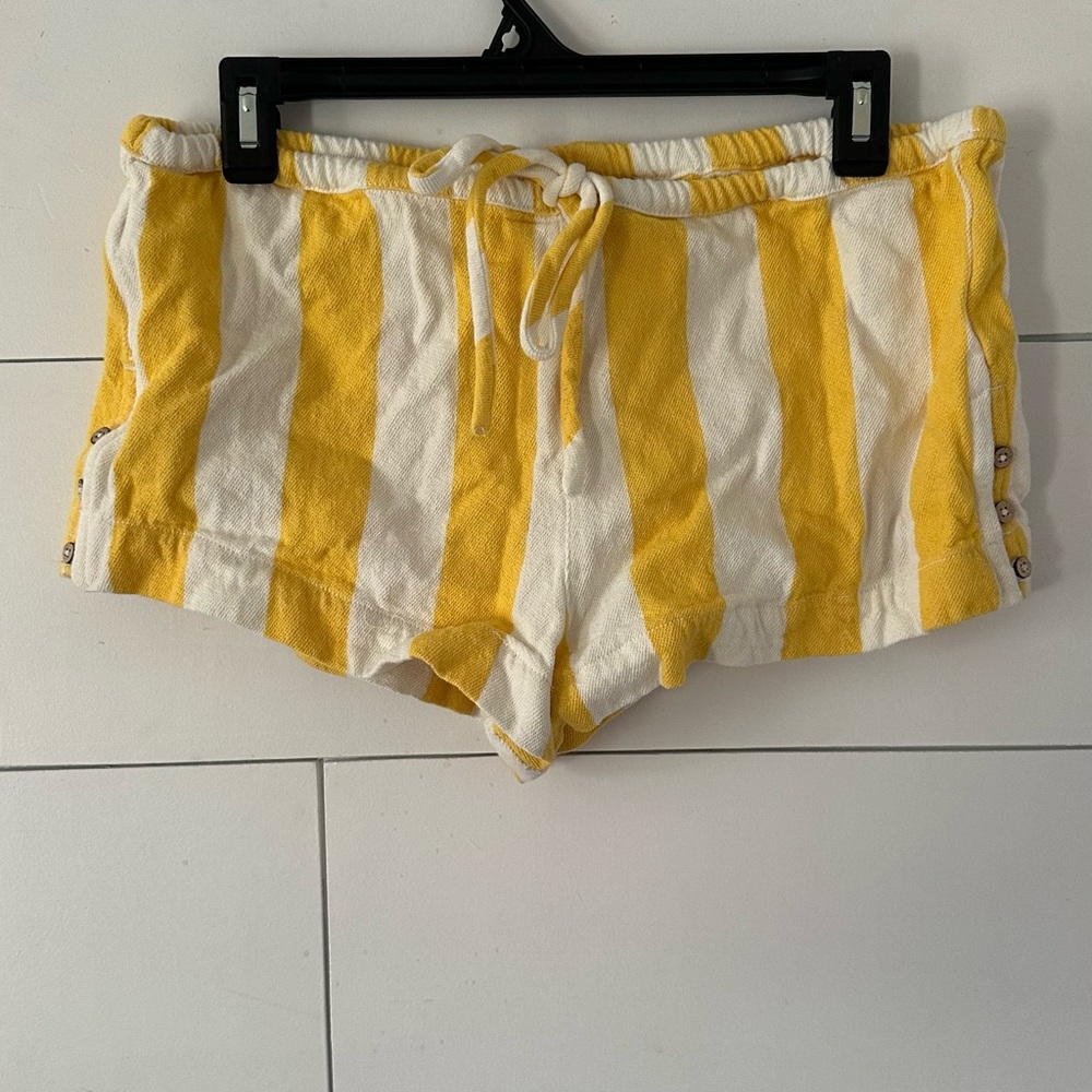 FREE PEOPLE Yellow and White Striped low-rise shorts